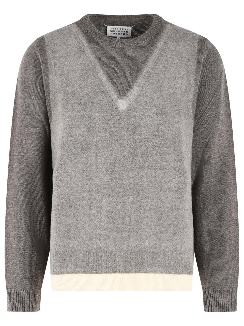 Maison Margiela Color-Block Wool Sweater with Iconic Four Stitches Grijs