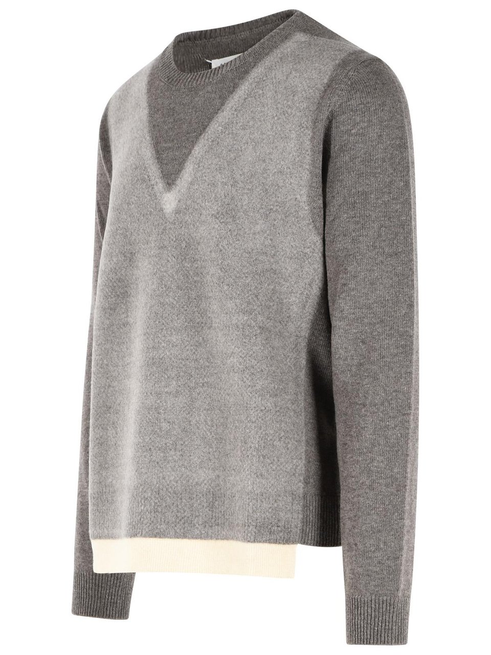 Maison Margiela Color-Block Wool Sweater with Iconic Four Stitches Grijs