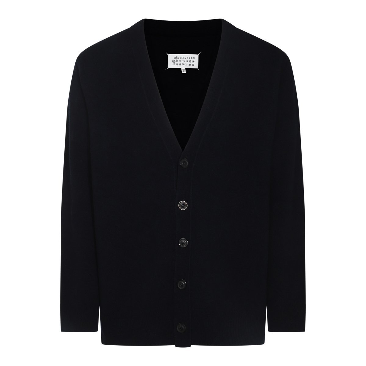 Maison Margiela Navy Blue Wool Knit Cardigan With Deep V-Neck And Button-Down Front Blauw