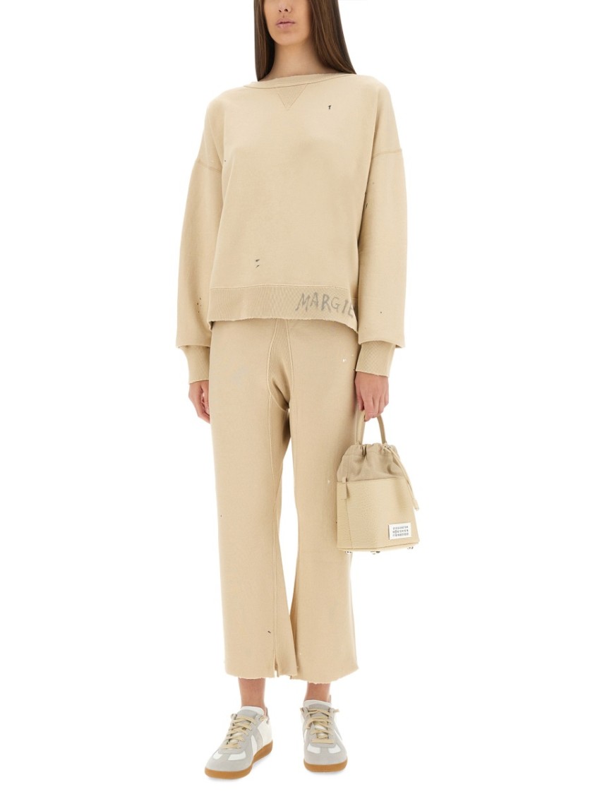 Maison Margiela Relaxed Fit Wide Leg Cotton Pants Neutraal