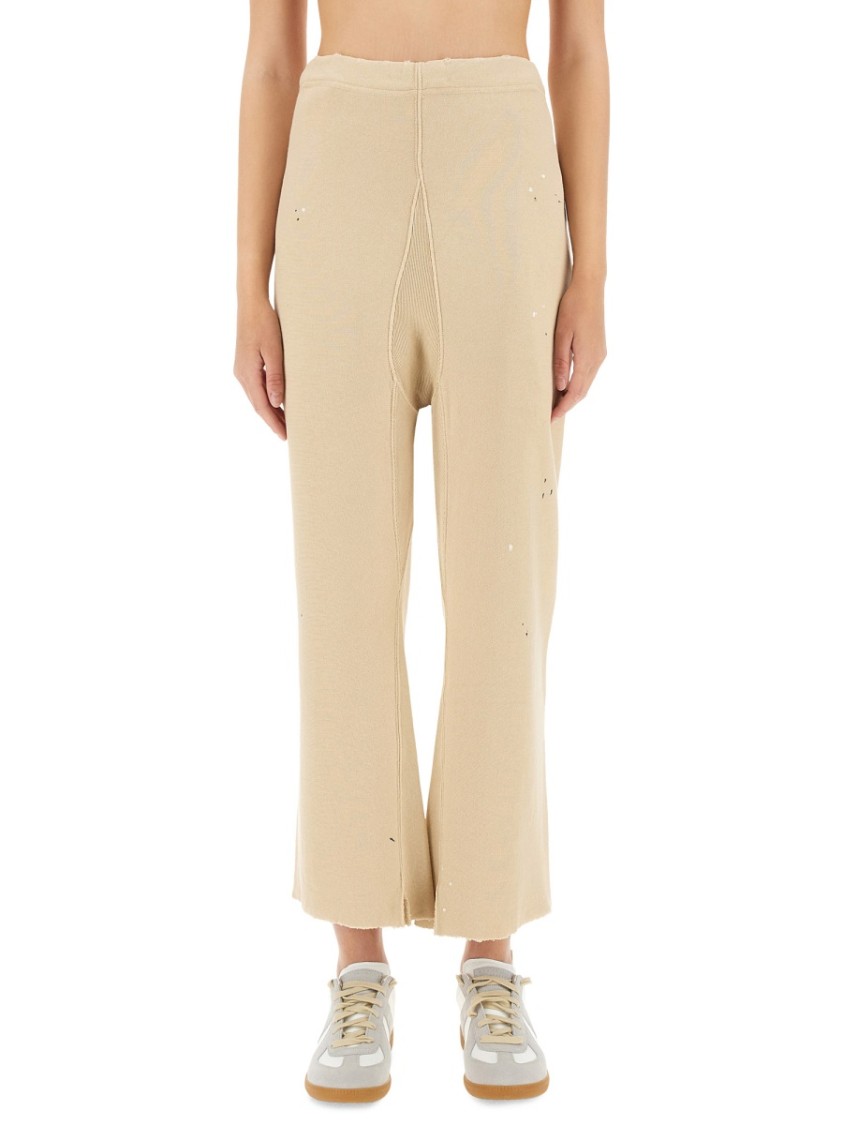 Maison Margiela Relaxed Fit Wide Leg Cotton Pants Neutraal