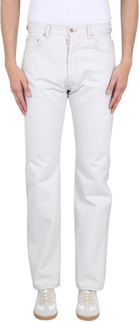 Maison Margiela Mid-Rise White Cotton Jeans with Five-Pocket Design Wit
