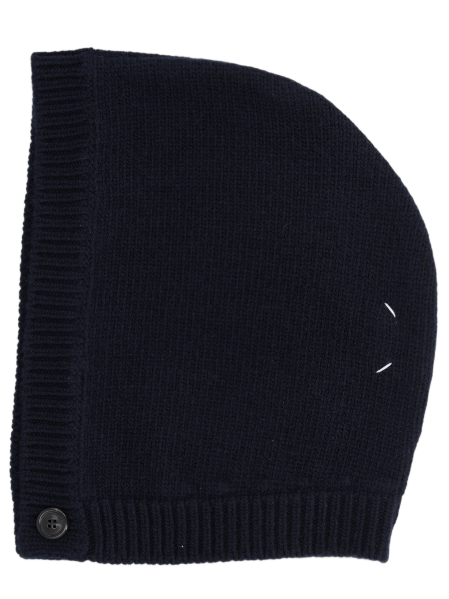Maison Margiela Virgin Wool Ribbed Trim Hood Zwart
