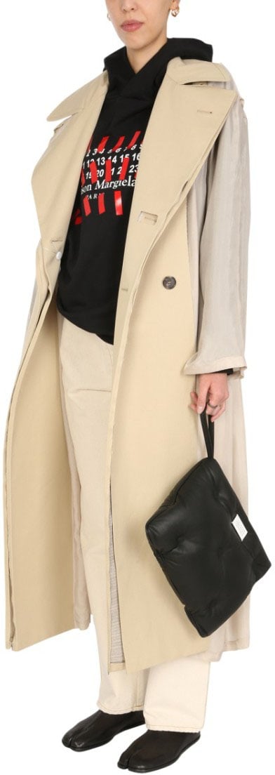 Maison Margiela Two-Material Trench Coat With Belted Waist Neutraal