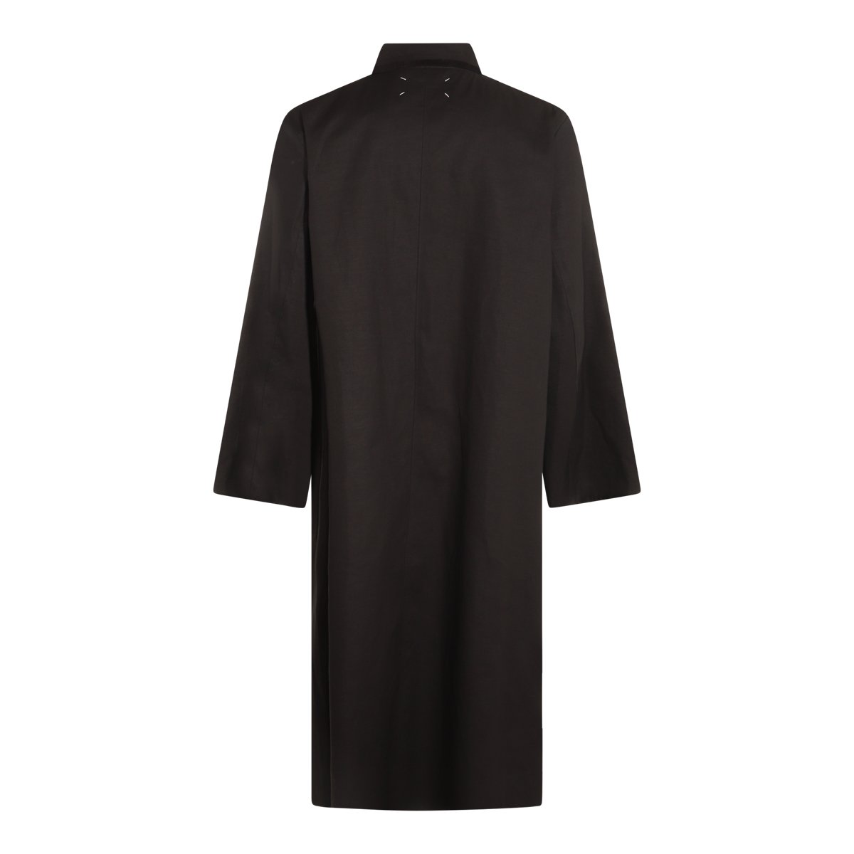 Maison Margiela Long Black Cotton Coat With Classic Shirt Collar And Minimalist Design Zwart