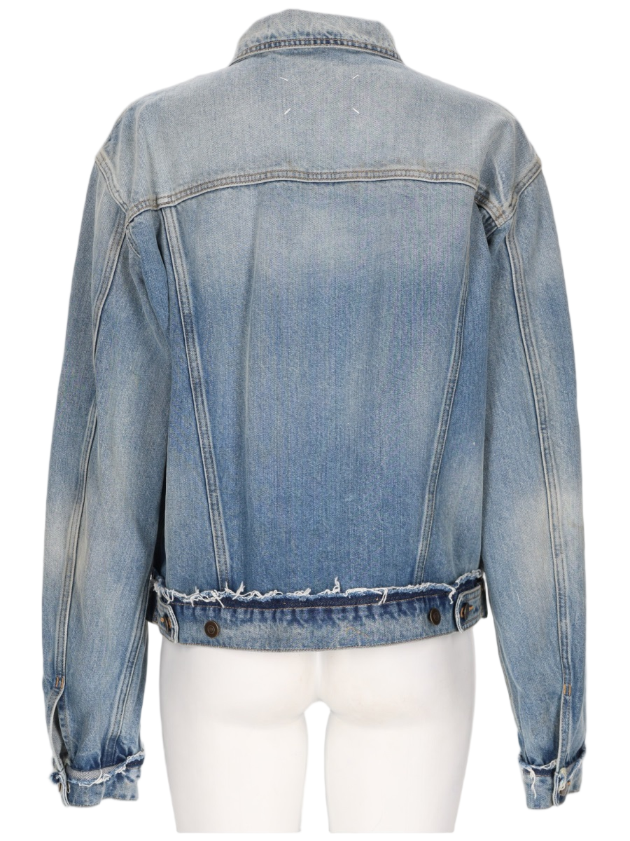 Maison Margiela Denim Sports Jacket with Frayed Edges and Vintage Detailing Grijs