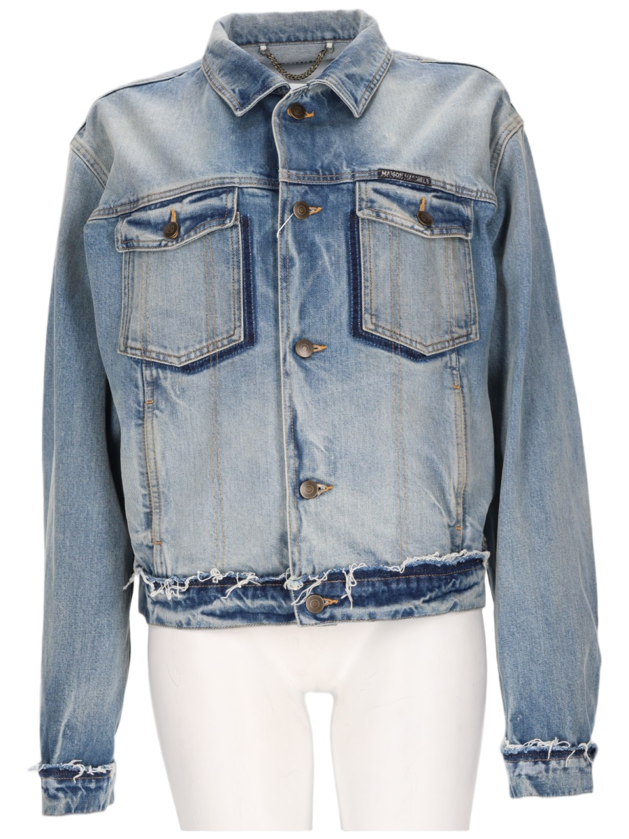 Maison Margiela Denim Sports Jacket with Frayed Edges and Vintage Detailing Grijs