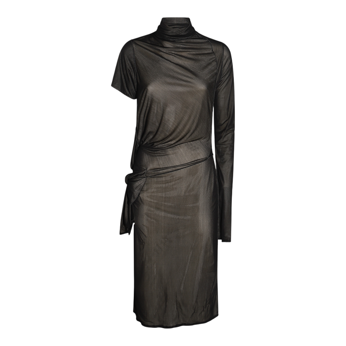Maison Margiela Asymmetrical Black Dress With Unique Silhouette And Tied Waist Detail Zwart