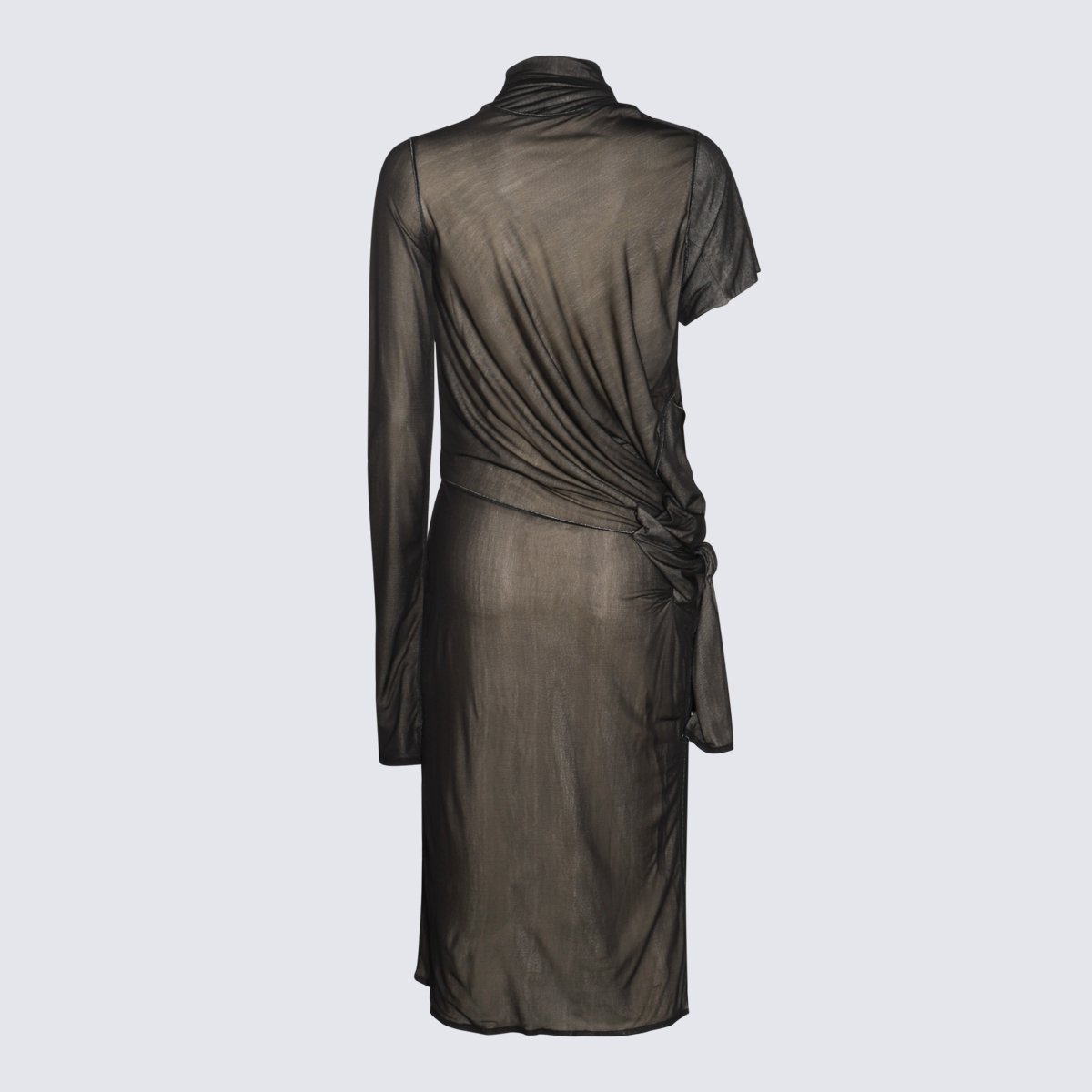 Maison Margiela Asymmetrical Black Dress With Unique Silhouette And Tied Waist Detail Zwart