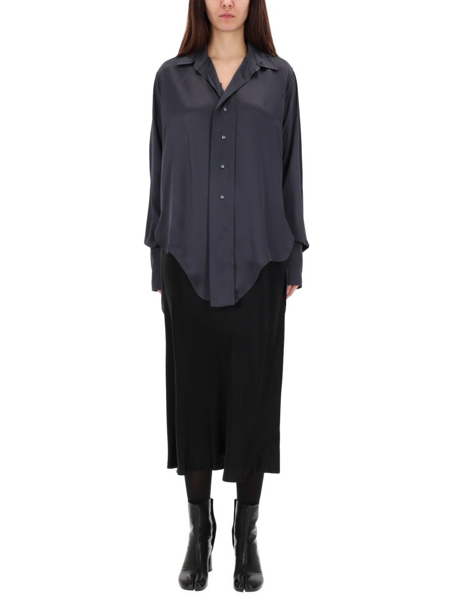 Maison Margiela Asymmetrical Hem Collared Long-Sleeve Shirt Zwart