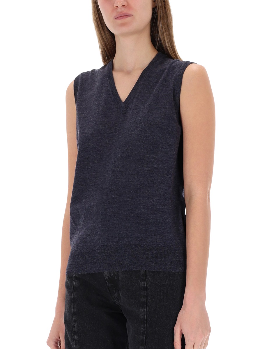 Maison Margiela V-Neck Ribbed Wool Vest Zwart