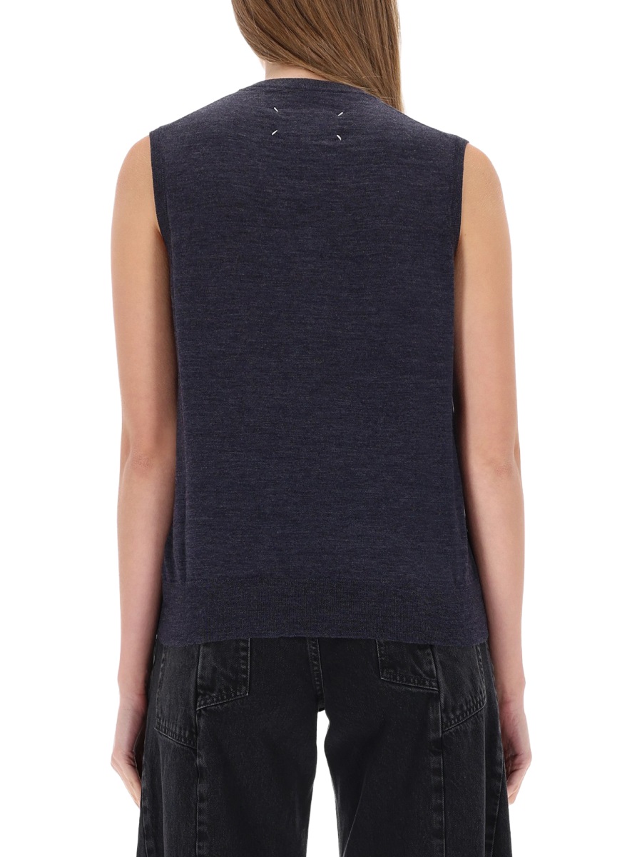 Maison Margiela V-Neck Ribbed Wool Vest Zwart