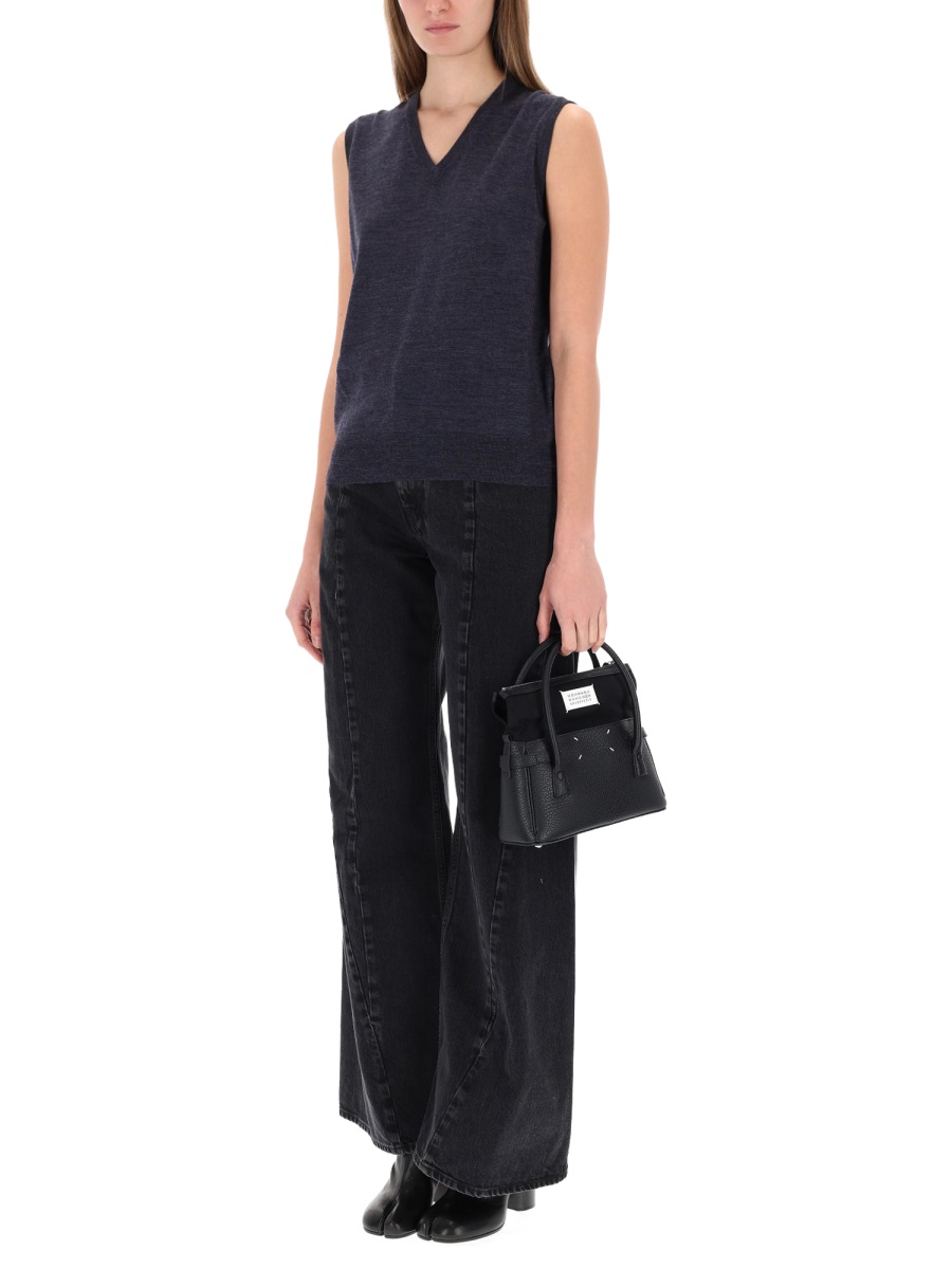 Maison Margiela V-Neck Ribbed Wool Vest Zwart
