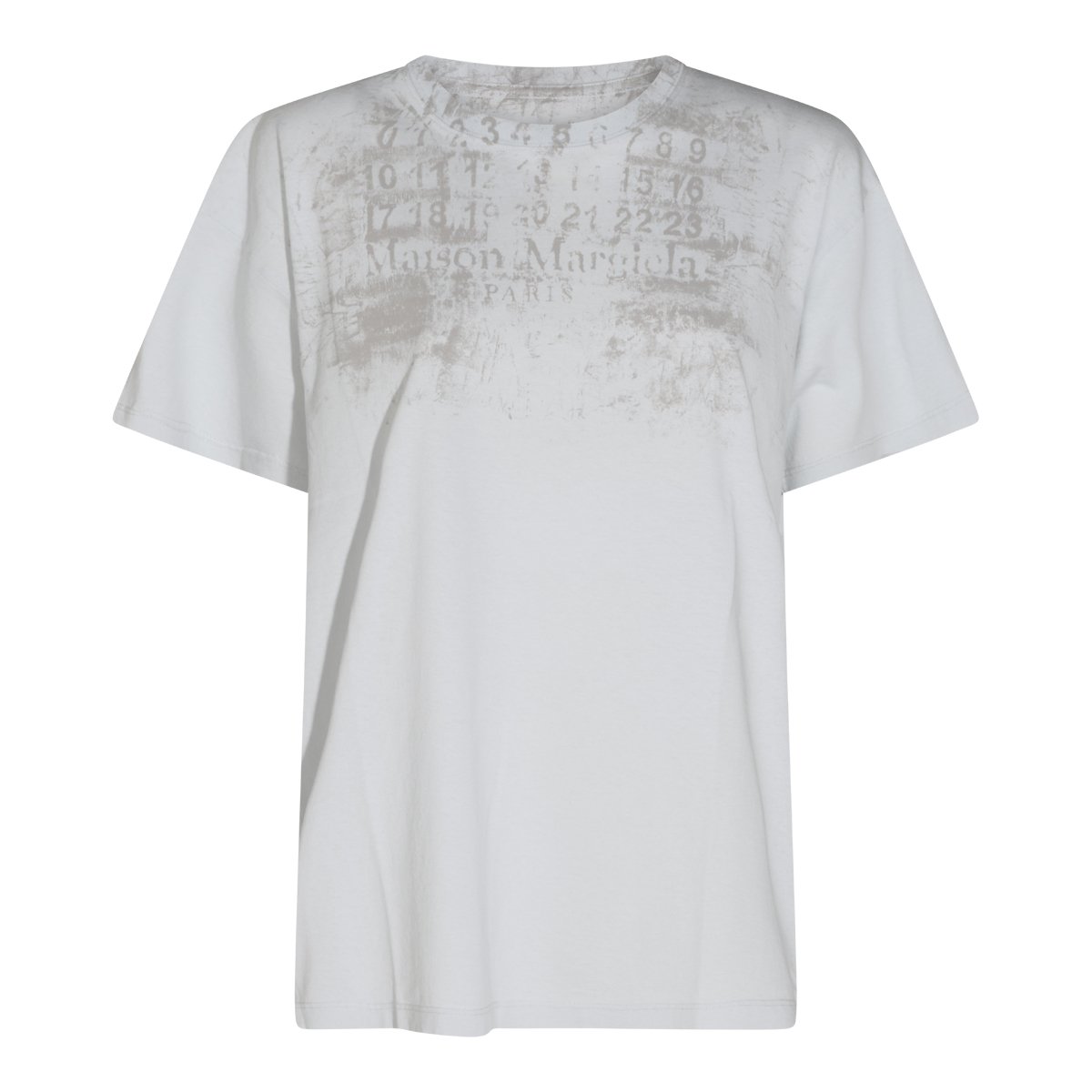 Maison Margiela Relaxed Fit White T-Shirt with Vintage Distressed Print Wit