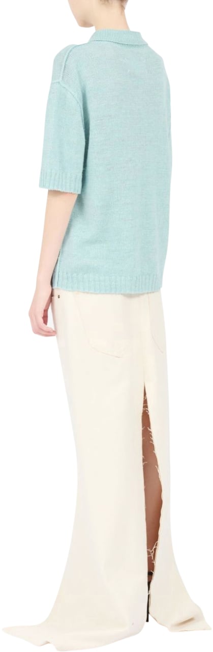 Maison Margiela Azur Blue Knitted Polo Shirt Blauw