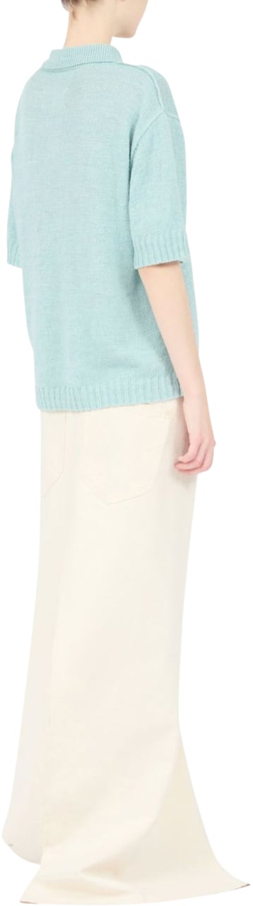 Maison Margiela Azur Blue Knitted Polo Shirt Blauw