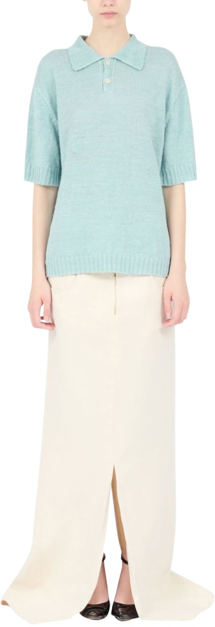 Maison Margiela Azur Blue Knitted Polo Shirt Blauw