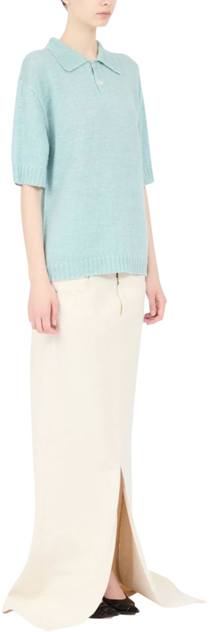 Maison Margiela Azur Blue Knitted Polo Shirt Blauw