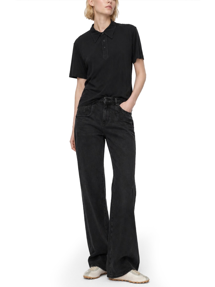 Maison Margiela Cupro Blend Three-Button Polo Shirt Zwart