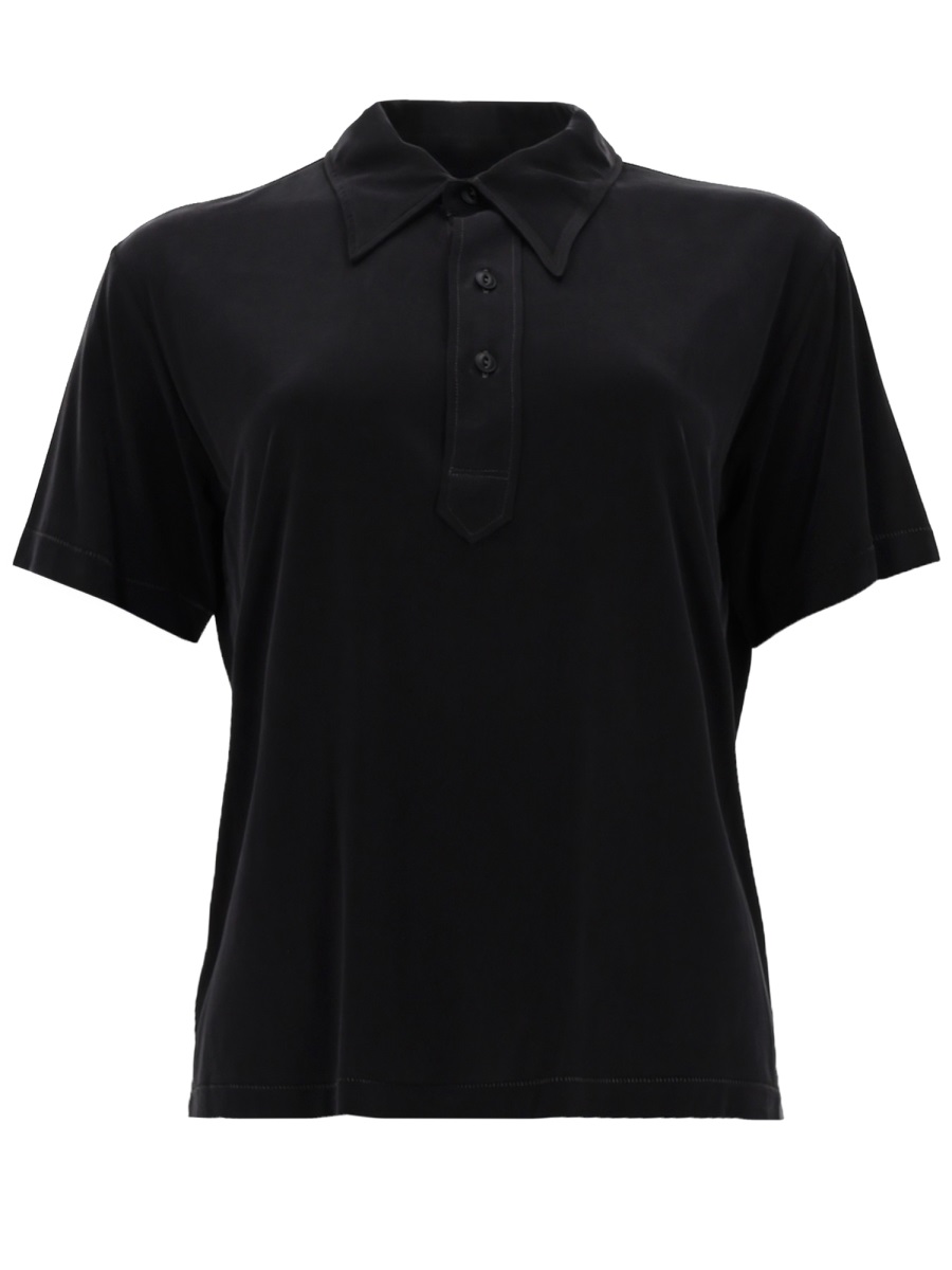 Maison Margiela Cupro Blend Three-Button Polo Shirt Zwart