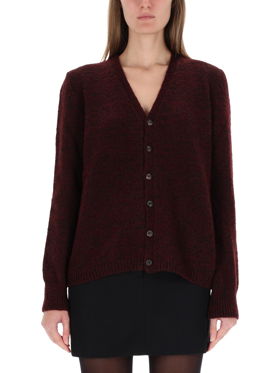 Maison Margiela Textured Knit V-Neck Cardigan Zwart