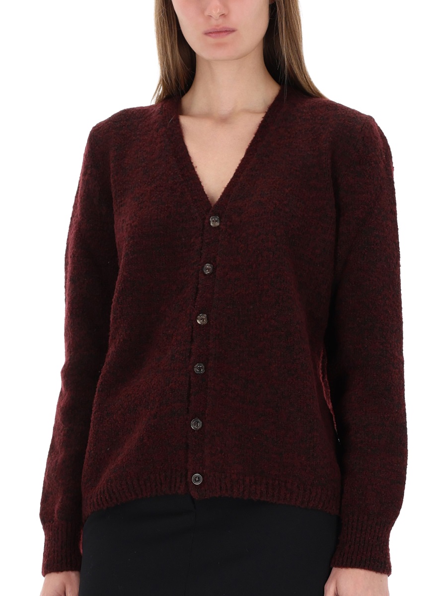 Maison Margiela Textured Knit V-Neck Cardigan Zwart
