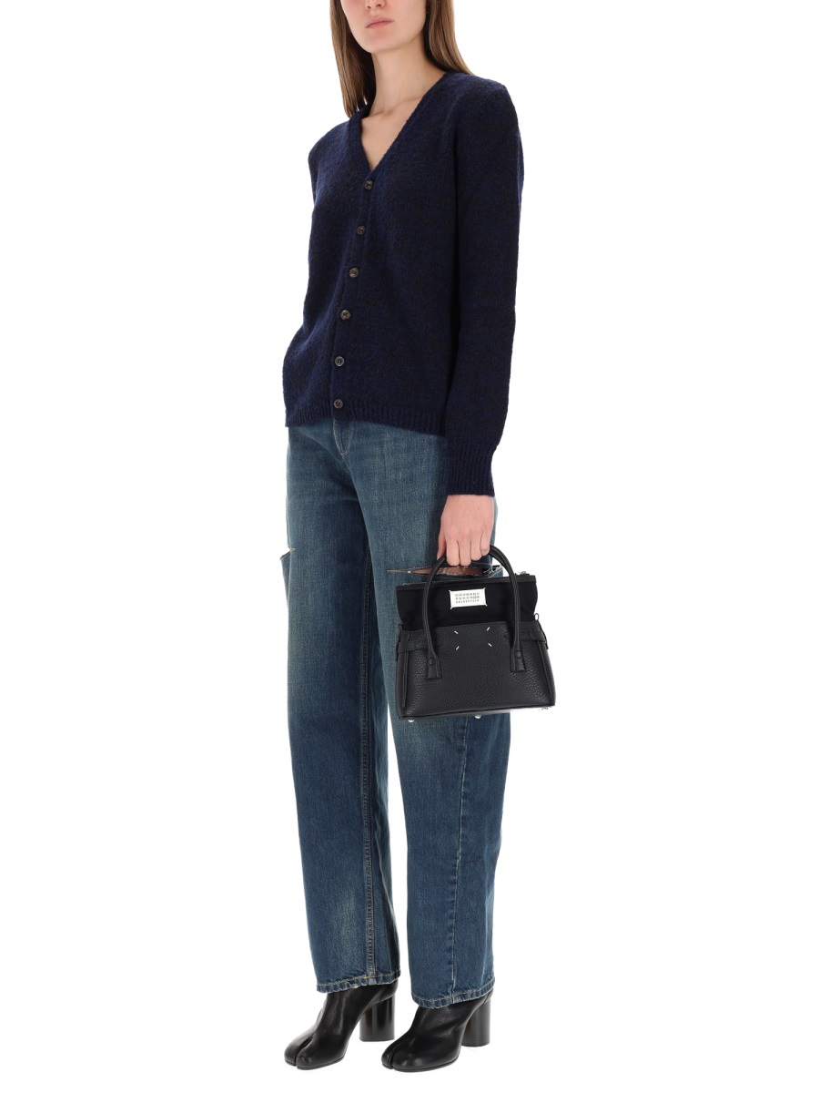 Maison Margiela Textured Knit V-Neck Cardigan Zwart