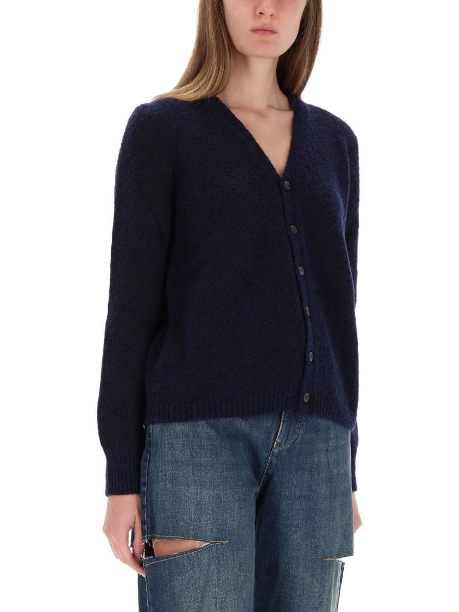 Maison Margiela Textured Knit V-Neck Cardigan Zwart