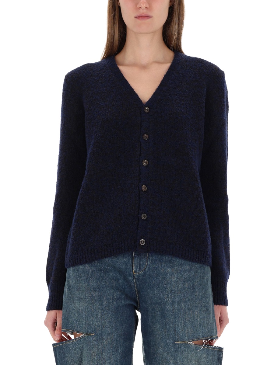 Maison Margiela Textured Knit V-Neck Cardigan Zwart