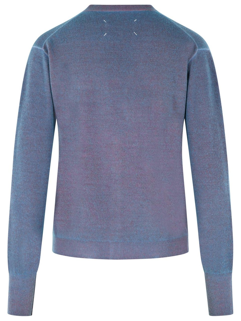 Maison Margiela Virgin Wool Cardigan With Light Blue And Red V-Neck Blauw