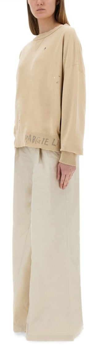 Maison Margiela High-Waisted Wide-Fit Pants With Pleated Detailing Neutraal
