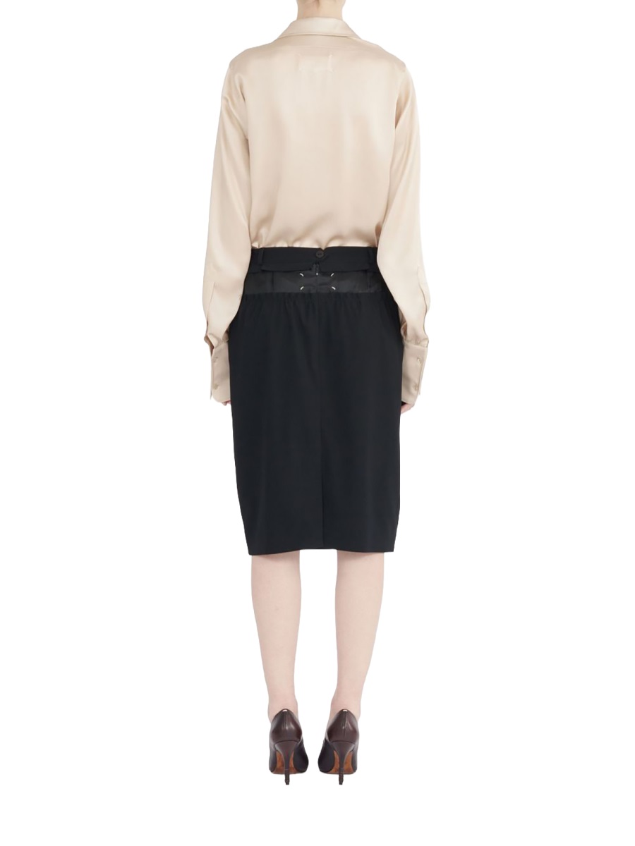 Maison Margiela Black Gathered Polyester Midi Skirt Zwart