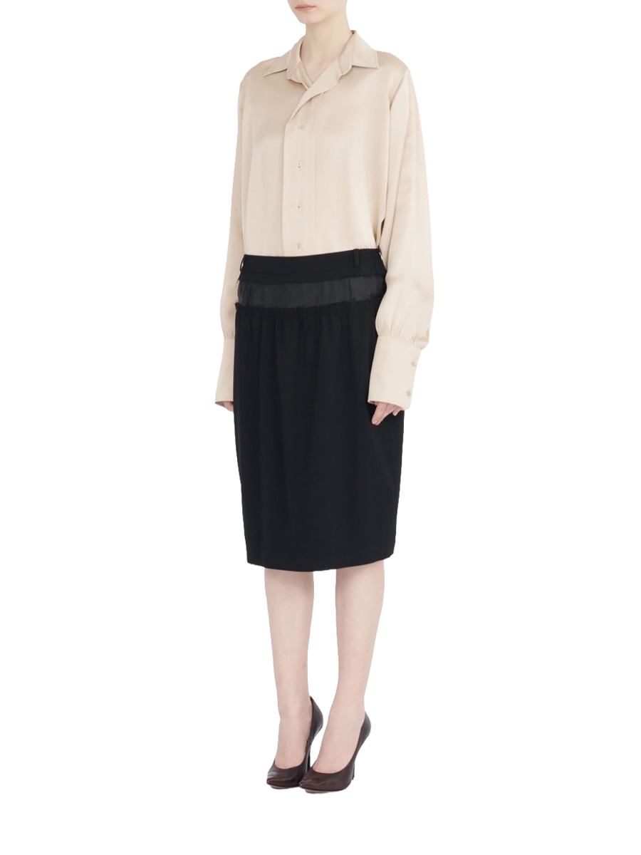 Maison Margiela Black Gathered Polyester Midi Skirt Zwart