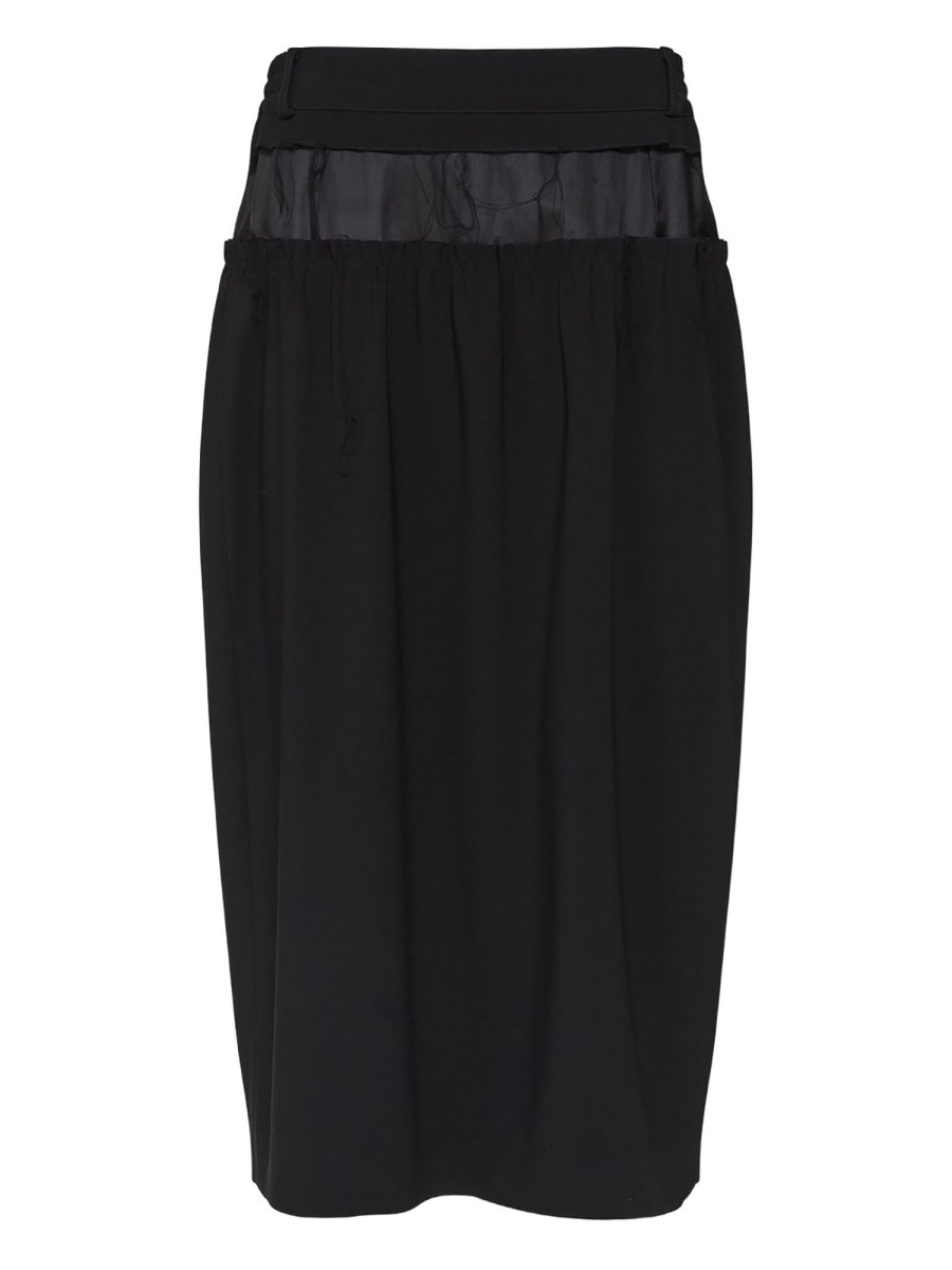 Maison Margiela Black Gathered Polyester Midi Skirt Zwart