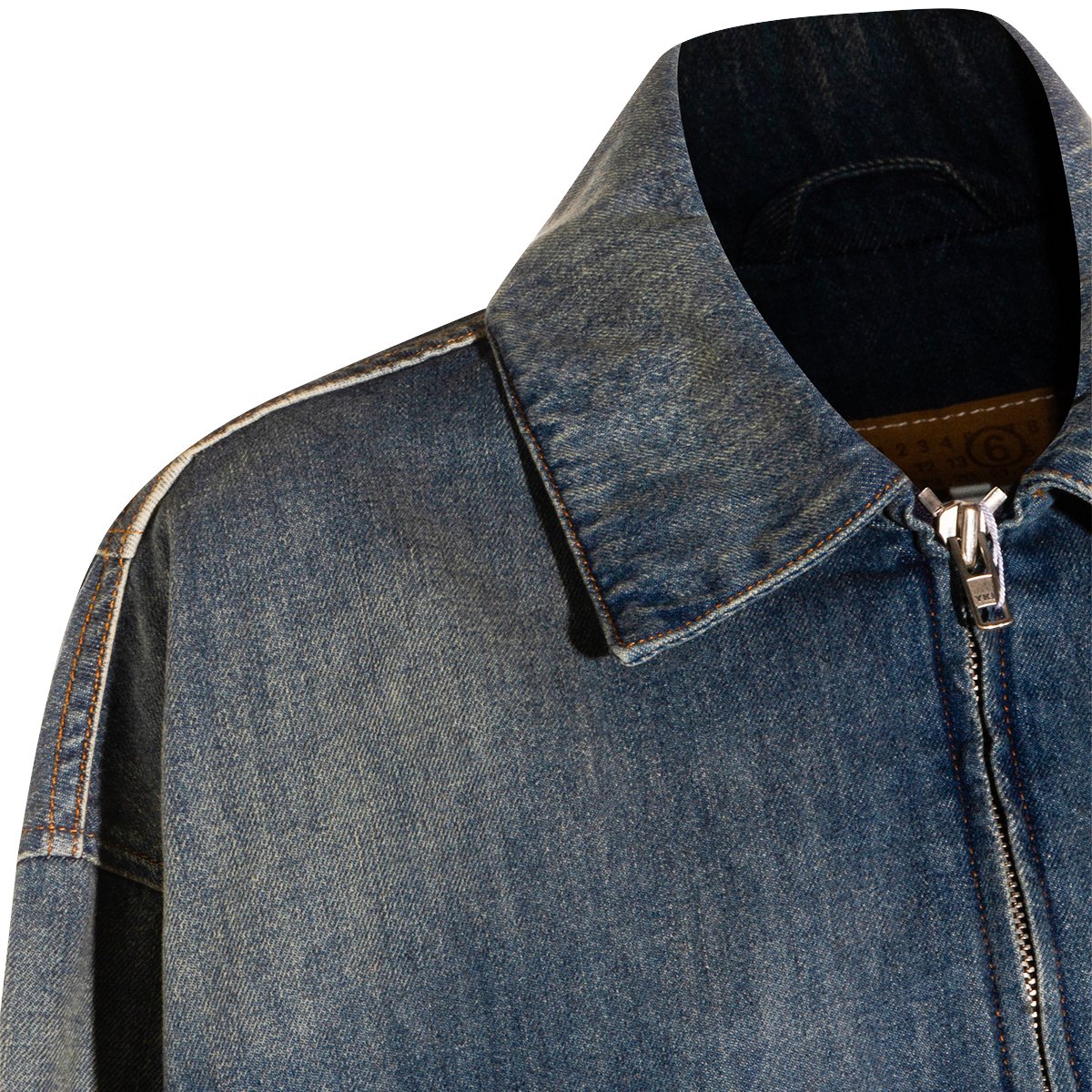Maison Margiela Vintage Wash Denim Jacket With Front Zipper Blauw