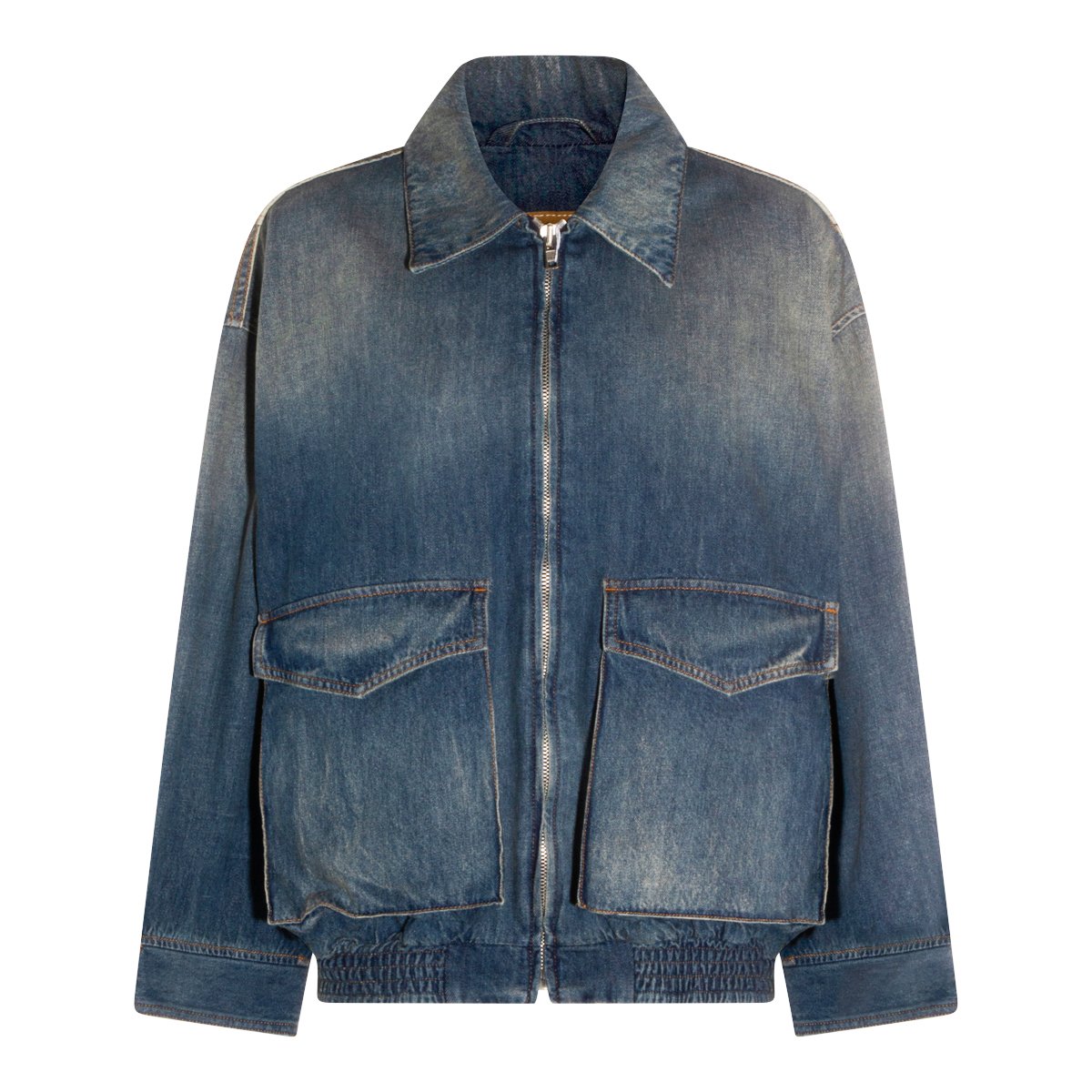 Maison Margiela Vintage Wash Denim Jacket With Front Zipper Blauw
