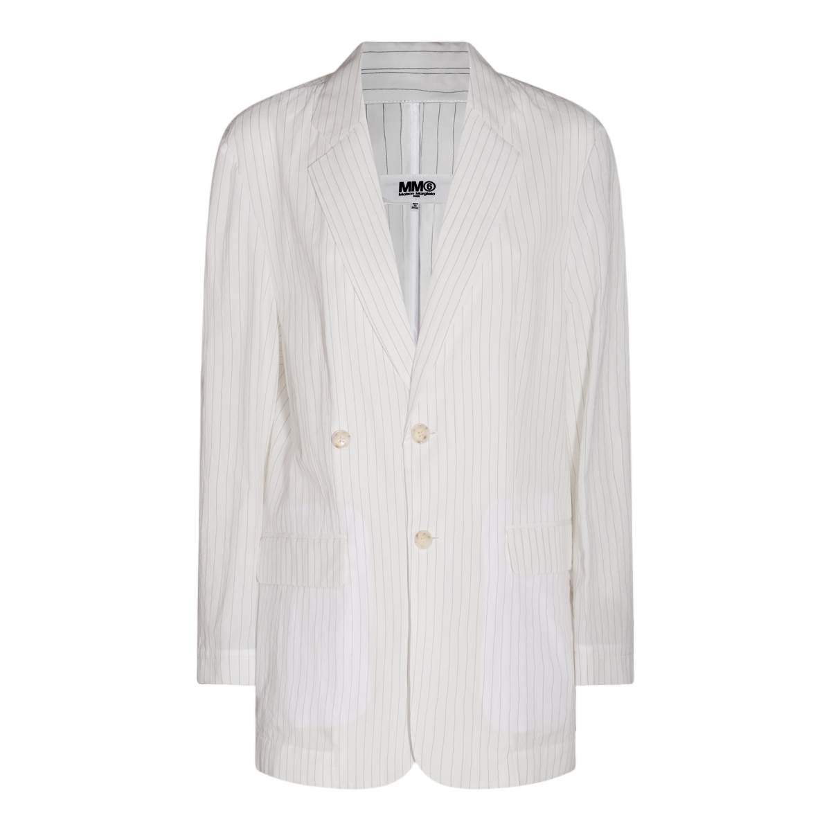 Maison Margiela Double-Breasted White Jacket with Vertical Pinstripes Wit
