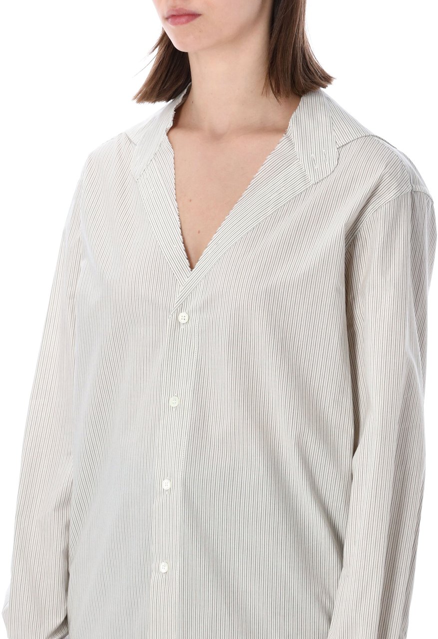 Maison Margiela Collarless Striped Shirt Striped White Wit