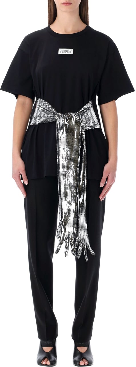 Maison Margiela MM6 Maison Margiela botton t-shirt with sequin gloves Zwart