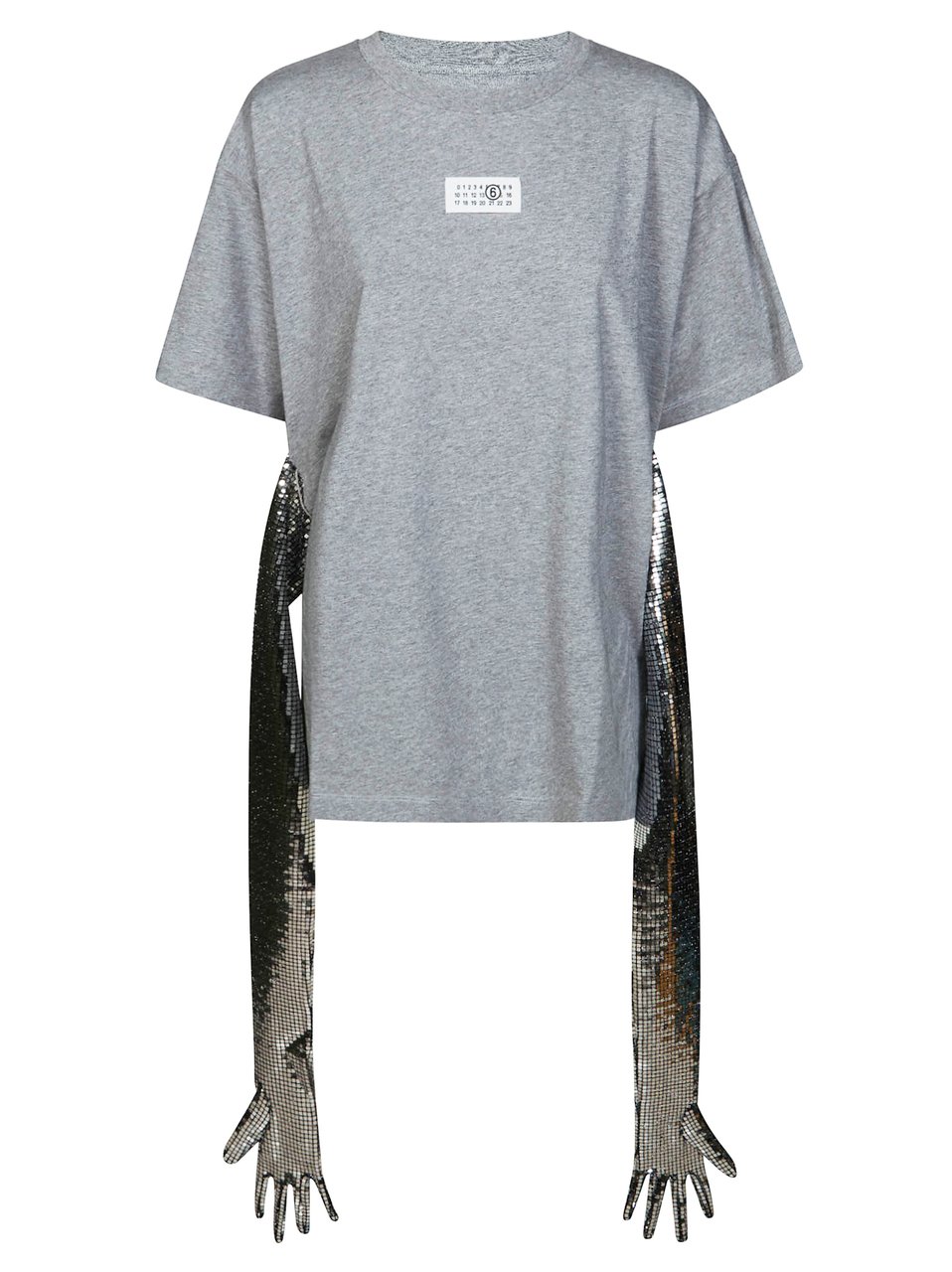 Maison Margiela Grey Silver Sequin Gloves Cotton T-Shirt Grijs