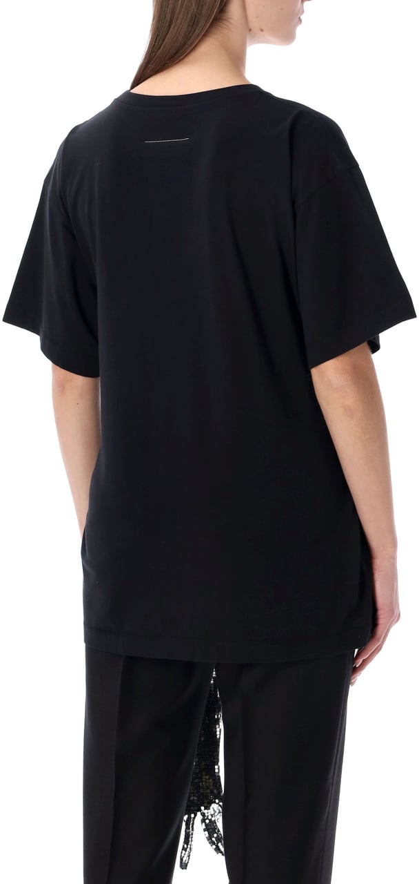 Maison Margiela MM6 Maison Margiela botton t-shirt with sequin gloves Zwart