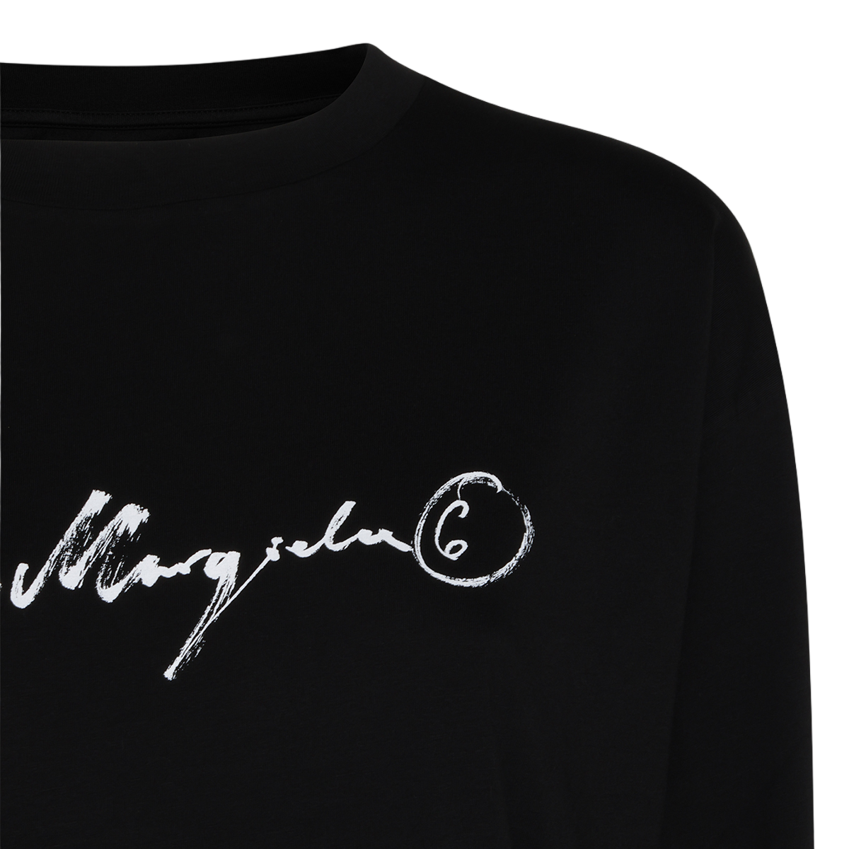 Maison Margiela Long-Sleeved Black Top with Handwritten Logo Detail Zwart