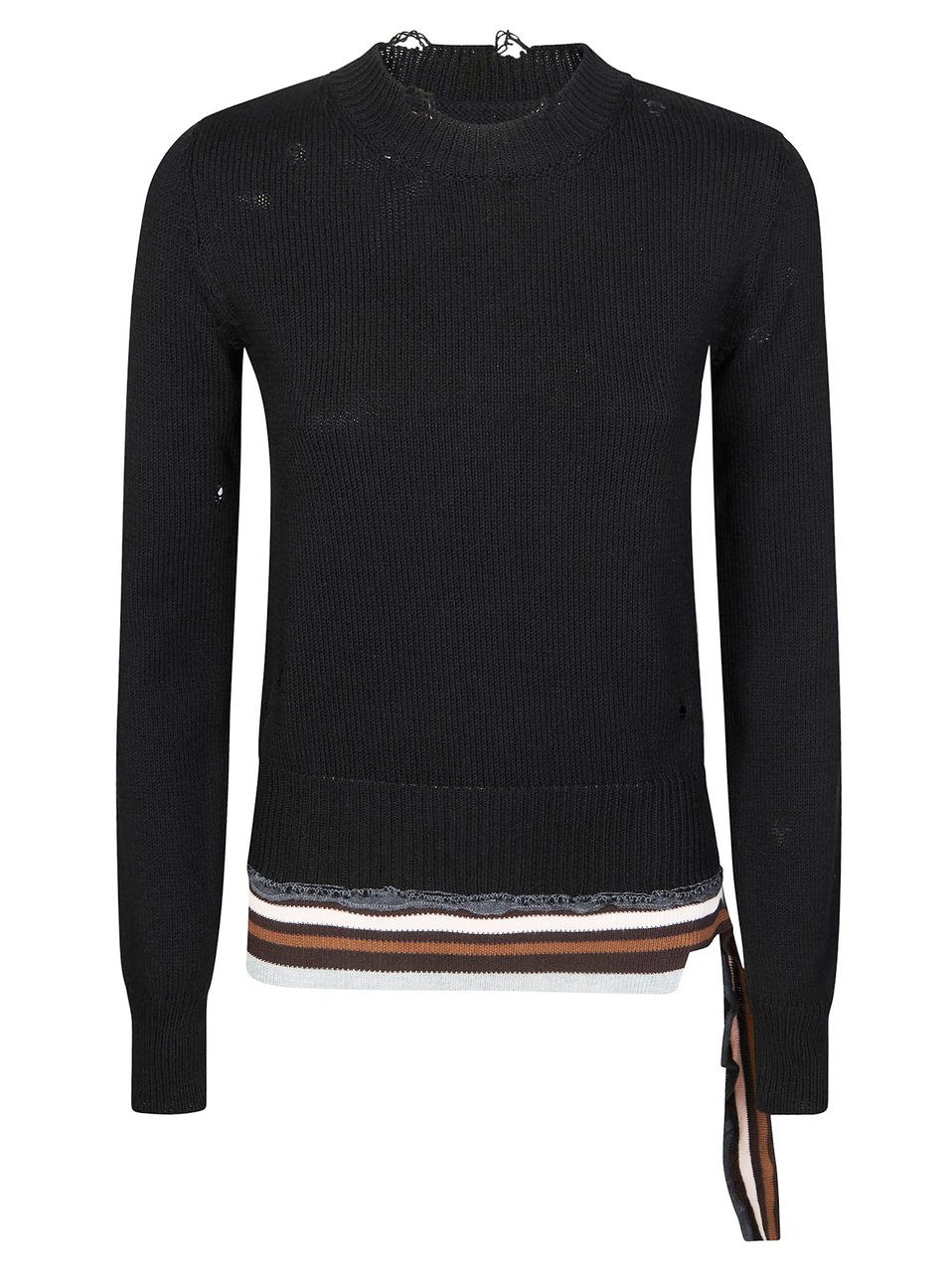 Maison Margiela Black Crew Neck Distressed Ribbed Sweater Zwart