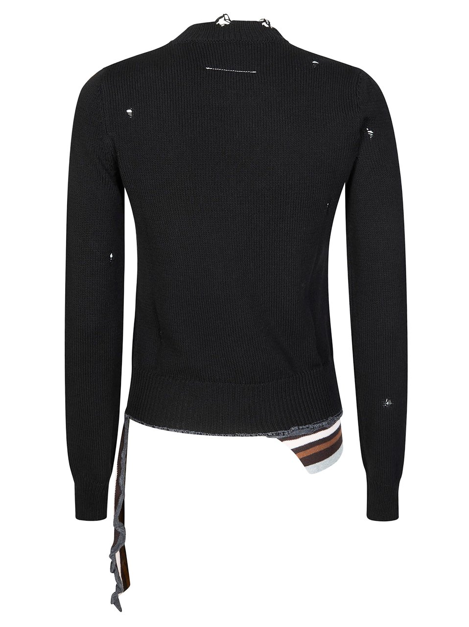 Maison Margiela Black Crew Neck Distressed Ribbed Sweater Zwart