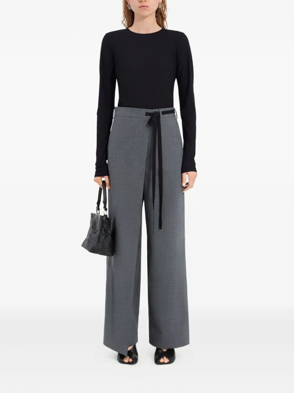 Maison Margiela Grey Overlapping Front Panel Wool Wide-Leg Pants Grijs