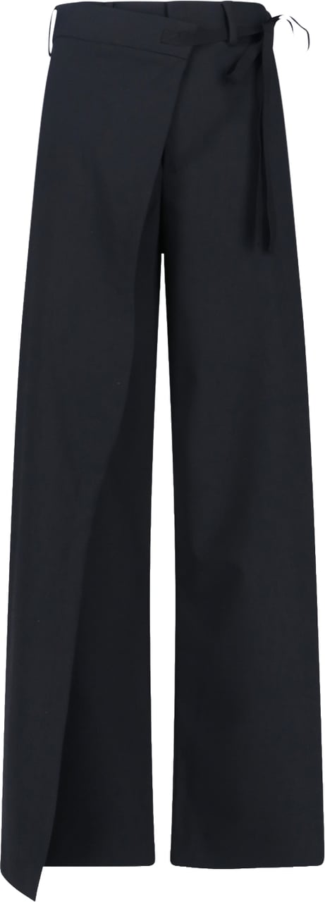 Maison Margiela Tailored Black Trousers with Front Tie Detail Zwart