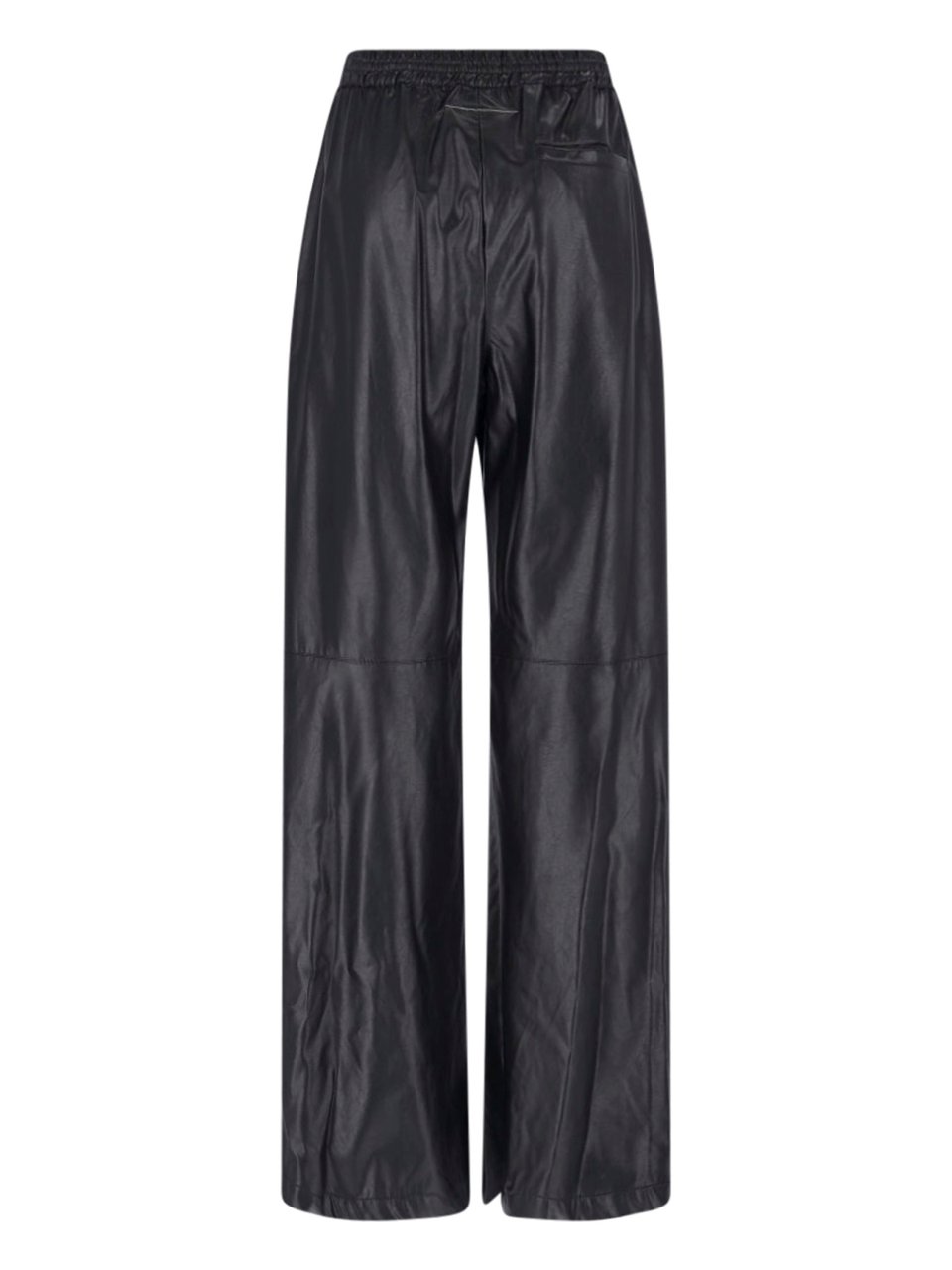 Maison Margiela Wide-Leg Faux Leather Pants with Gathered Waistband and Side Pockets Zwart