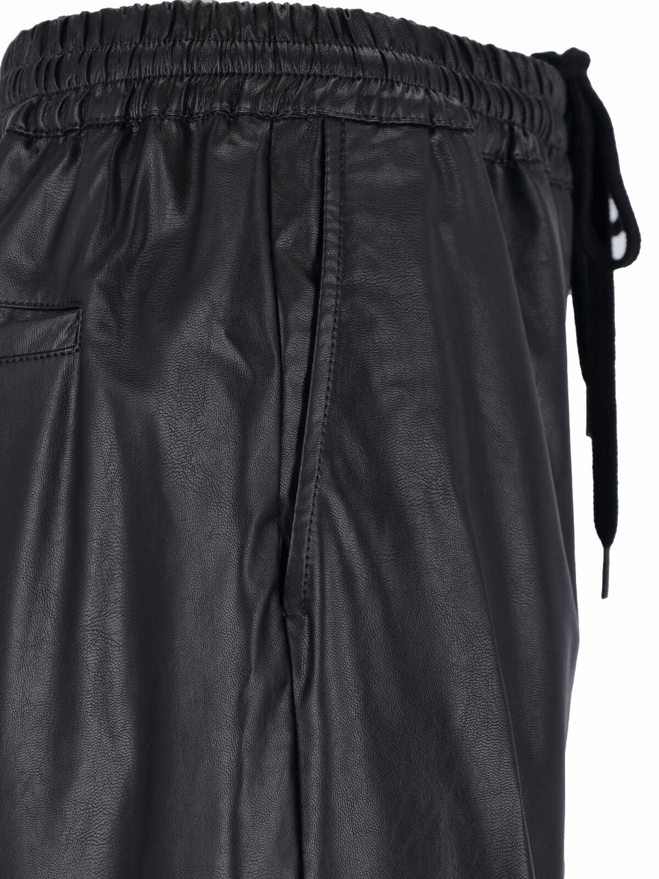 Maison Margiela Wide-Leg Faux Leather Pants with Gathered Waistband and Side Pockets Zwart