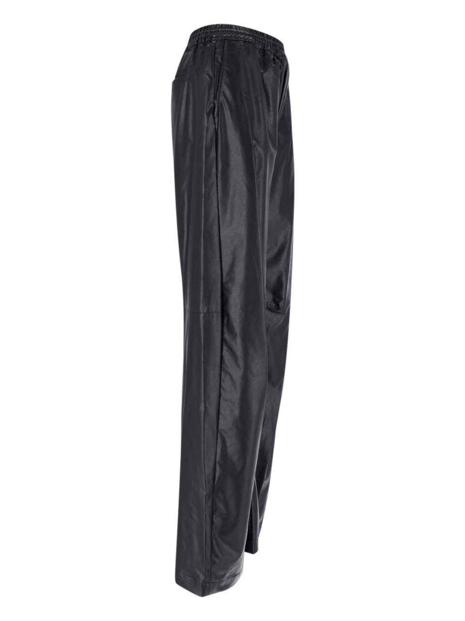 Maison Margiela Wide-Leg Faux Leather Pants with Gathered Waistband and Side Pockets Zwart