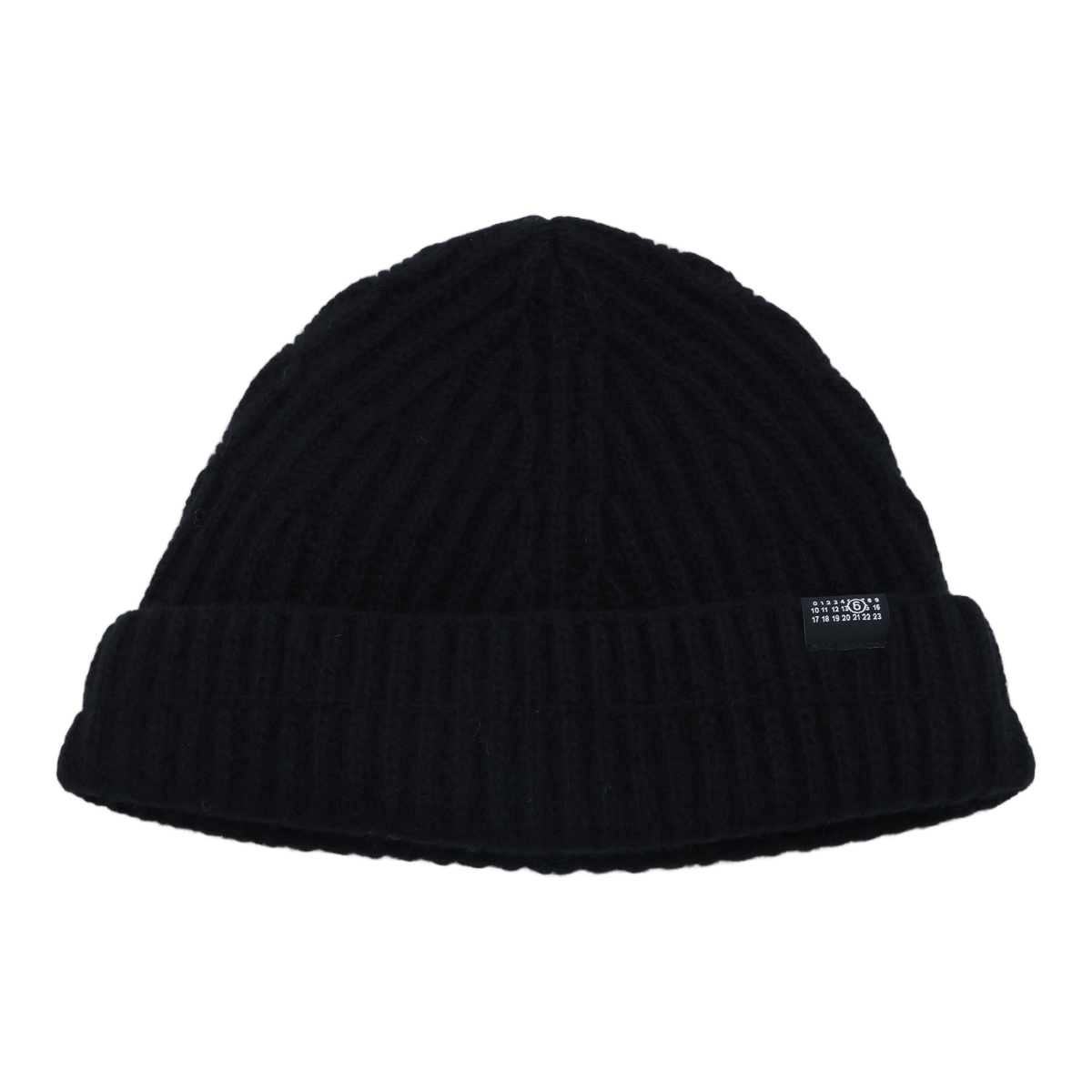 Maison Margiela Ribbed Knit Beanie Hat with Folded Cuff Zwart